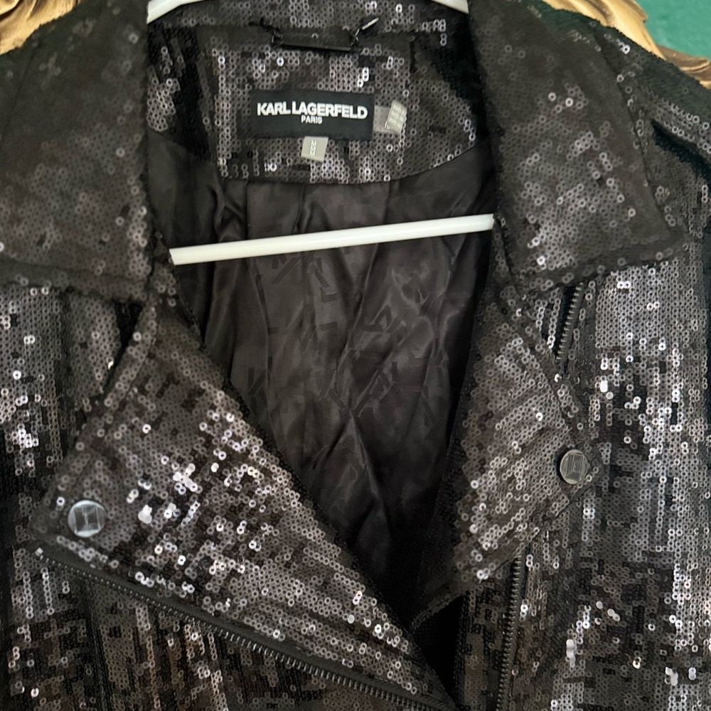 Karl Lagerfeld Black Sequin Leather Jacket